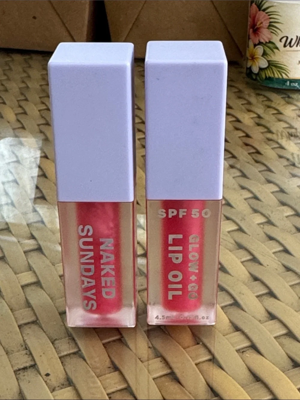 sundays Lip Oil Duo in Coral Pink with Lavender Caps